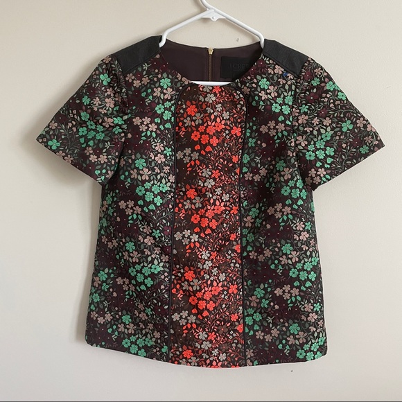 J. Crew Collection Wool Blend Floral Jacquard Top Size 2 - Picture 2 of 5